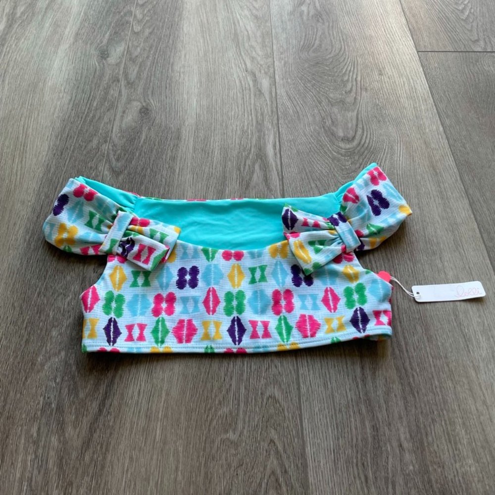 LOLLI SWIM DOUBLE BOW  MULTI PRINT BIKINI TOP NEW